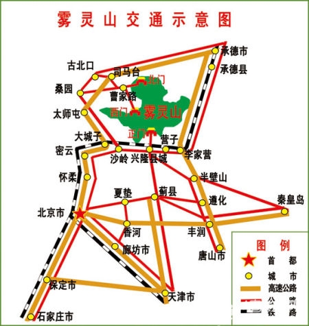 霧靈山交通方位示意圖